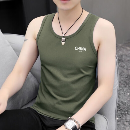 Nanjiren vest men's summer thin men's clothing men's ice silk loose T-shirt sports sweatshirt t vest sleeveless vest china military green + china black 3XL (145-160Jin [Jin equals 0.5 kg])