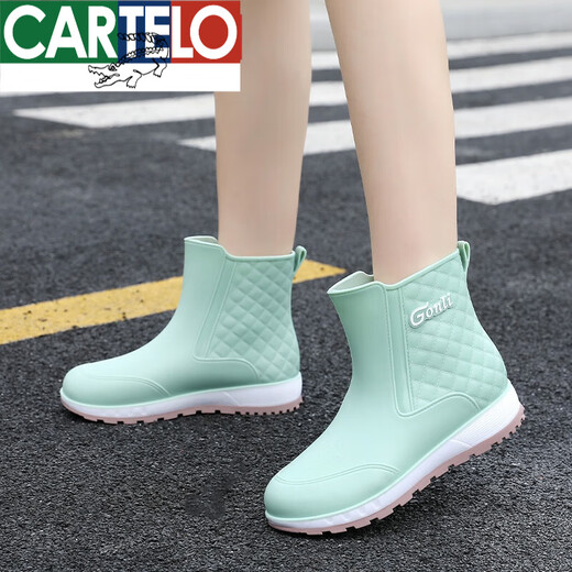 卡帝乐鳄鱼（CARTELO）雨鞋女款成人外穿防水防滑水鞋中筒雨天专用鞋软底胶鞋厨房雨靴 杏色(高15cm) 36