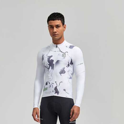 Santic autumn and winter fleece road cycling jersey men's top Gretel white M