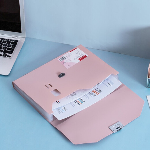 齐心（COMIX） 13格 A4立式大容量风琴包 多层可伸缩文件框收纳夹 票据资料收纳册 A6198 颜选莫兰迪软手提风琴包A4 13格随机