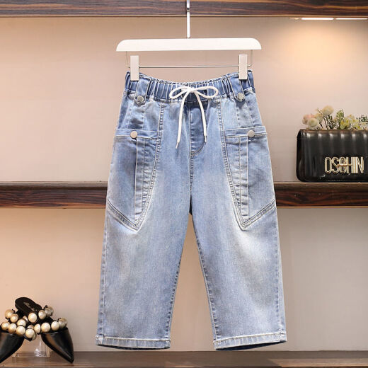 
Commander Bear High Waist Stretch Denim Cropped Pants Shorts for Women in Summer Loose Korean Style Slim Casual Harlem Breeches Light Blue Denim Shorts 9893# S