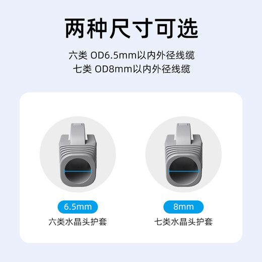 Couvercle de protection de la tête de cristal Shanze (Samzhe), diamètre intérieur 8,0 mm, 50 packs, catégorie 7 Catégorie 7 Câble réseau RJ45 Sage de réseau informatique, gris HT702