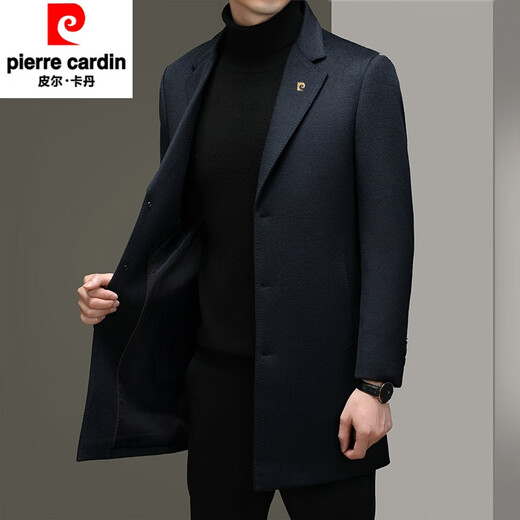 皮尔卡丹（pierre cardin）秋冬纯色双面绒大衣男中长款西服商务男士风衣羊毛呢子外套 藏青色826长款 170/M【建议100-125斤】