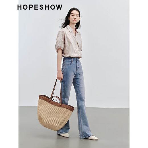 
Red sleeve striped shirt summer 2024 new women's clothing with shoulders off the shoulders and casual fashion and versatile temperament This year's beautiful shirt Kalan strip 722 M