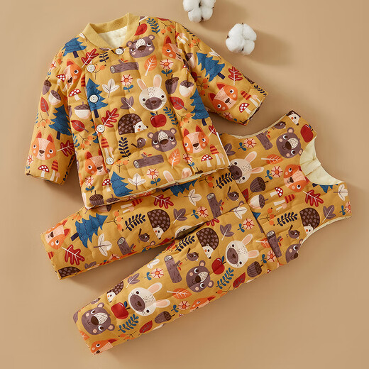 Mianguduo baby pure cotton handmade cotton jacket and cotton pants baby winter thickened cotton coat children's overalls suit winter liner Impression Bunny 80 yards (suitable for 6-12 months)