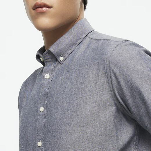 YOUNGOR long-sleeved shirt for men, plain Oxford spun shirt, cotton elastic fabric, stretchy, comfortable, casual, durable, not easy to wrinkle and easy to care for, dark gray 39