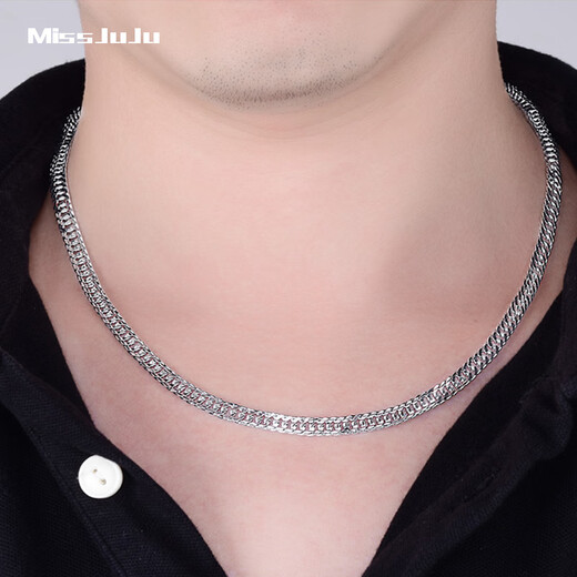 Miss JuJu PT950 Platinum Necklace Men's Platinum Horsewhip Chain Attractive Men's Plain Chain Classic Boss Flat Thick Chain Can Be Customized Weight 26.04g Length 53cm Thick About 4.5mm More Refund or Less Replenishment