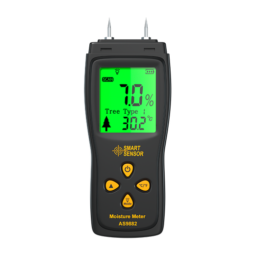 XIMA AS9882 Detector de humedad de madera Medidor de humedad de alta precisión Medidor de madera Contenido de humedad Instrumento de medición AS9882 Compensación de temperatura automática 0 ~ 70% Rango