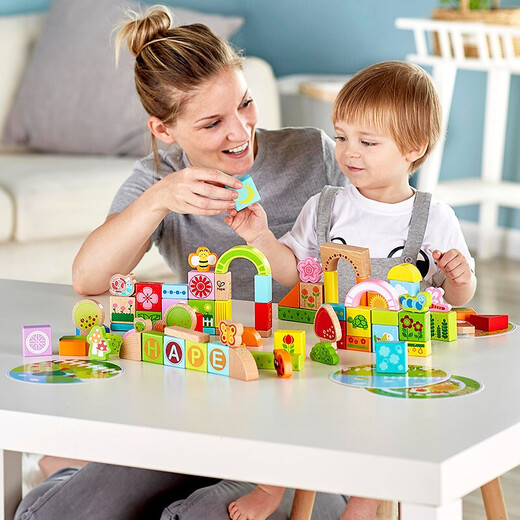 Hape [Shop's main recommendation] Children's building blocks Baby garden barrel wooden assembled toys gifts for children aged 1-3 years old 80 garden building blocks E8312