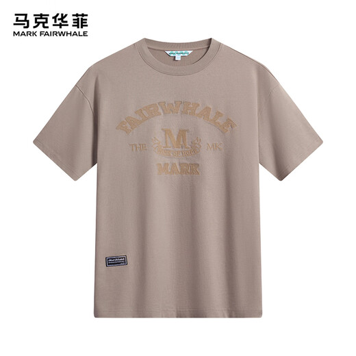 
Mark Huafei [pure cotton] short-sleeved T-shirt for men 25 spring and summer new round neck letter style embroidered comfortable breathable loose men's T-shirt 701 khaki (silhouette version) L (height 170-175 weight 65-70)
