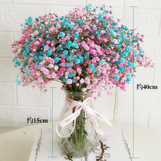 AIMAN natural dried flower bouquet of gypsophila ins internet celebrity birthday new house decoration ornaments air-dried real flower arrangement home furnishings blue and pink mixed with gypsophila without vase