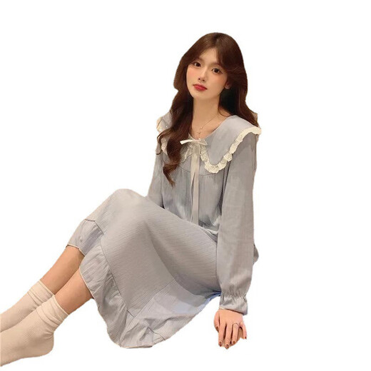 Nightgown pour les femmes au printemps et à l'automne à manches longues de style princesse pour filles, vêtements de maison doux et mignons, peut être porté sur la robe longue extérieure 724 poudre XL (recommandée 115-135 Jin [Jin est égal à 0,5 kg])))
