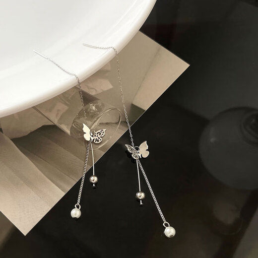 Crystal butterfly tassel ear wire girlfriend silver earrings 2025 new high-end earrings long birthday gift