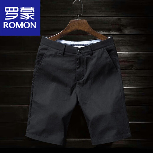 ROMON Summer casual shorts men's five-point pants thin straight-fitting belt 5-point pants men's mid-trousers trendy haze blue-9909+gray-9909 High quality 31 116-125Jin[Jin equals 0.5 kg]