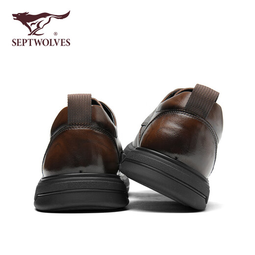 Septwolves men's shoes winter 2025 new British style first layer cowhide genuine leather shoes for men thick sole formal business casual shoes for men brown 41