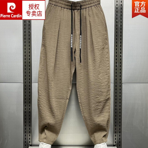 Pierre Cardin 2025 Frühlings- und Sommer-Baumwoll- und Leinen atmungsaktive höhle Casual Hosen für Herren trendy lockere Falten-Harem-Radieschenhosen Brown XL Gewicht 140-160jin [Jin ist 0,5 kg]