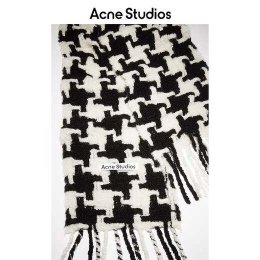 Acne Studios【七夕礼赠】 男女同款 千鸟格羊驼毛流苏围巾披肩两用CA0153 白色/黑色 均码