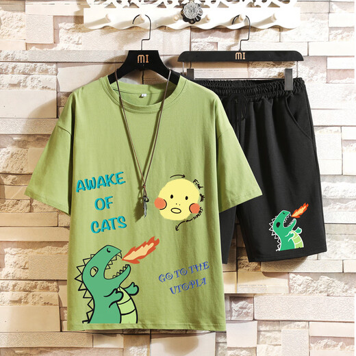 
Boledi short-sleeved T-shirt boy 12-15 years old junior and senior high school students 13 summer pure cotton clothes 18 handsome men's suit TZ679 blue (short-sleeved + shorts) 155 XS (50-85Jin [Jin equals about 0.5 kg])