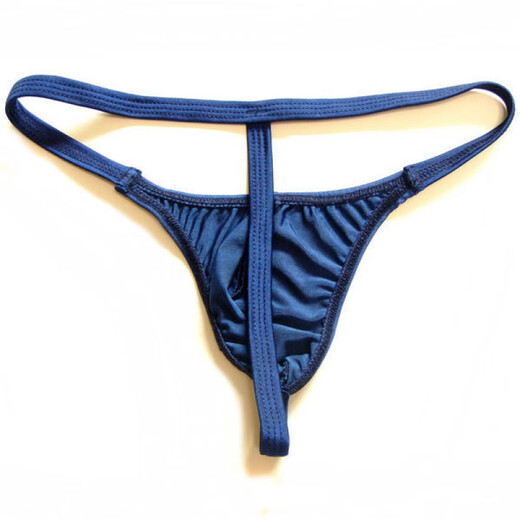 Men's super sexy underwear exposed hips men's thongs thin trousers elastic tight low waist thin belt T-trousers U convex bag sexy underwear alternative sexy SM erotic blue XXL