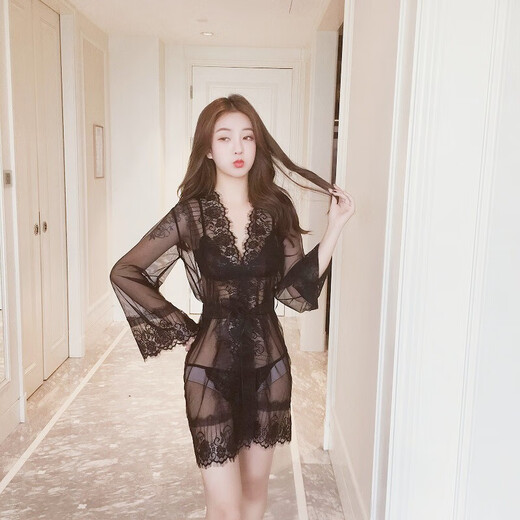 Sexy pajamas one-piece female extreme temptation suit suspenders no need to take off see-through role-playing sexy uniform thong panties and breast products