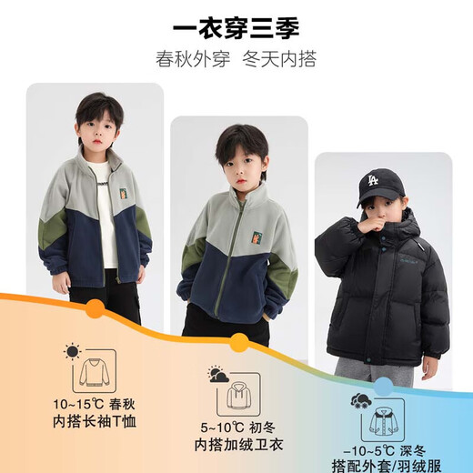 Zuoxi Boys' Polar Fleece Jacket 2026 Spring Children's Fleece Jacket Big Children's Spring Top Trendy Navy 160