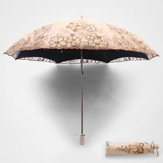 MODX防晒防紫外线黑胶遮阳伞女神蕾丝刺绣太阳伞晴雨两用折叠伞新款 7208贰折黄色