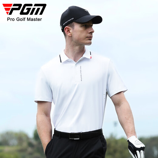 PGM高尔夫服装 男士夏季短袖T恤 透气打孔 运动服装 golf上衣 YF683-白色【上衣】 L