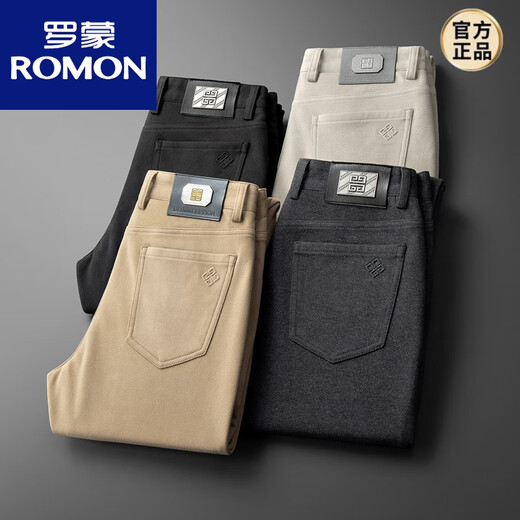 ROMON business woolen casual pants men's trousers in autumn and winter thickened warm and fur straight wool trousers black PM9712 29
