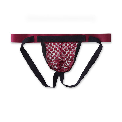 ROSELEX confidential delivery men's double-butt underwear sexy thong mesh hollow transparent gay underwear M red