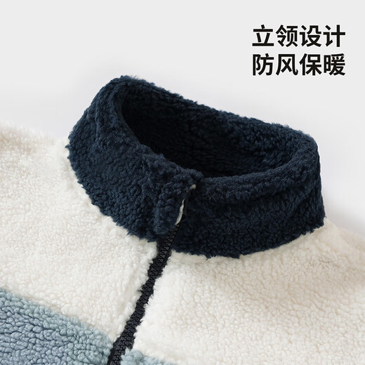 Mini wooden cabin children's sherpa jacket autumn and winter boys and girls small stand-up collar jacket children's warm tops navy 90