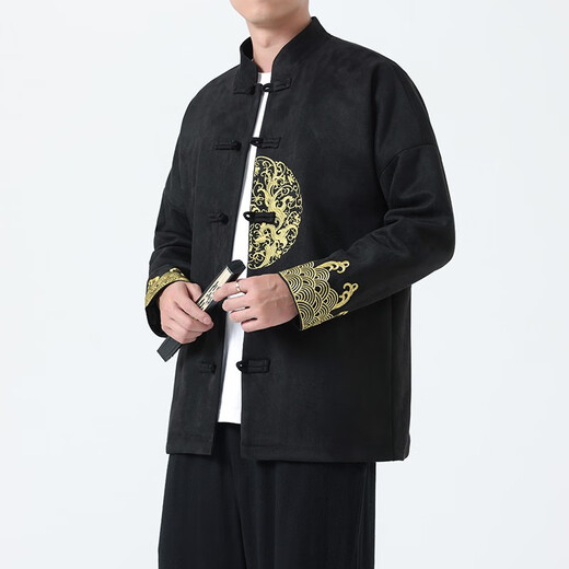 
Green Trendy Tang suit men's jacket jacquard Chinese style cotton and linen embroidery casual large size Zhongshan suit buckle Hanfu trend red Y1047 3XL