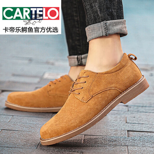 CARTELO retro work shoes overfur autumn Martin boots men's low top genuine leather wear-resistant non-slip versatile large-size trendy shoes 4546 brown 40
