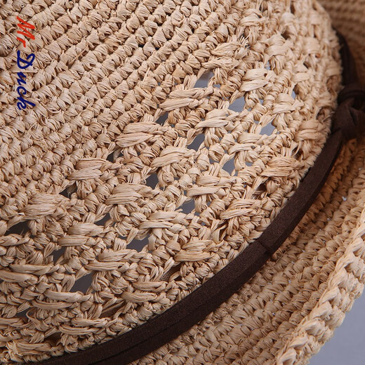 Mr DUCK进口手工编织拉菲草帽男女 可折叠爵士礼帽 防晒遮阳镂空透气草帽 MS17008-棕色 L码（适合60CM及以上头围）