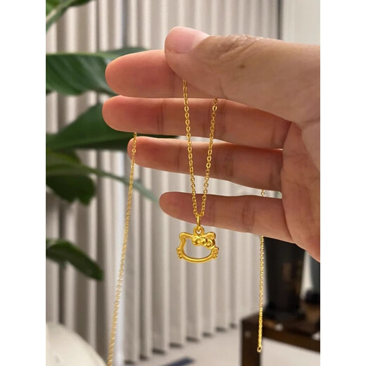 Chenru gold hollow cat head pendant sweet and cute HelloKitty999 pure gold plated necklace 24K clavicle chain cat