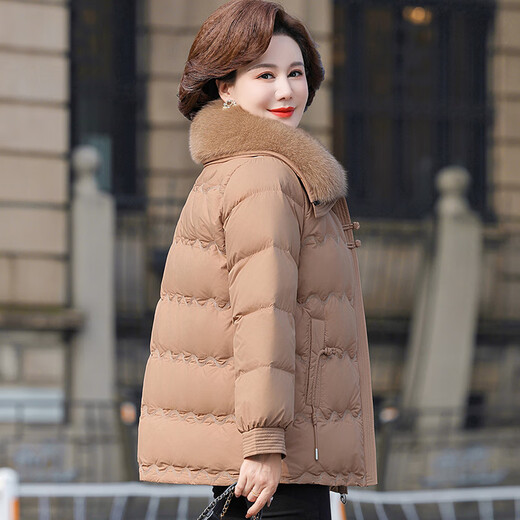 Snow Flying Down Jacket Women's 2025 New Winter Middle-aged and Elderly Women's Thickened High-End Style Fox Fur Collar Mother's Jacket Black L 165 110Jin Jin is equal to within 0.5 kg