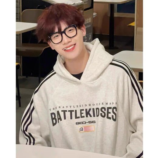 7 high-quality American retro three-stripe sweatshirts for men in autumn new hooded trendy brand loose tops couple coats bottoming shirt XXJR-FG1128 white gray XL 175-185cm 115-135Jin Jin is equal to 0.5 kg