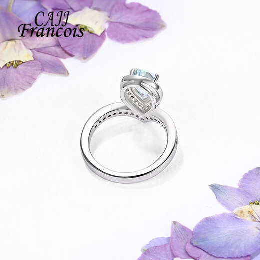CAJJ Francois 1 carat aquamarine ring for women, natural colored gemstone jewelry, 925 silver inlaid with zircon, gemstone gift, No. 14