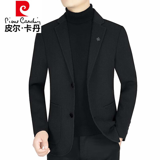 皮尔卡丹羊毛呢西装男春秋季休闲双面呢外套男士中青年潮流小西服轻奢高档 蓝灰色 高档双面呢 XL  180码
