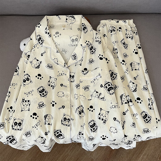 NJSKAKW fat mm300Jin Jin is equal to 0.5kg loose long sleeve large size autumn new sweet fat sister Yunduo cotton plus fat plus size women's pajamas ah826 one-horned monster#Yunduo cotton loose open M size recommended 80-100Jin Jin is equal to 0.5kg