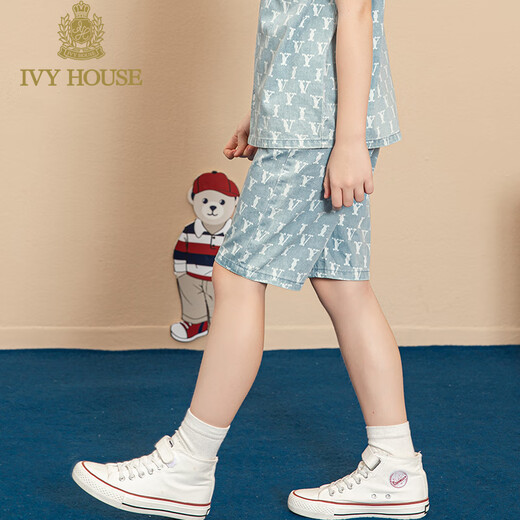 IVY HOUSE Ivy children's clothing for boys and girls, big children's summer new style, fashionable presbyopia denim shirt jacket, five-quarter pants, denim blue five-quarter pants, 150cm