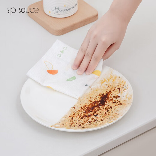 SP SAUCE lazy rag kitchen disposable rag wet and dry use oil-absorbing and water-absorbing no-wash dishcloth washable non-woven fabric lazy rag printed style fresh kitchenware-5 rolls