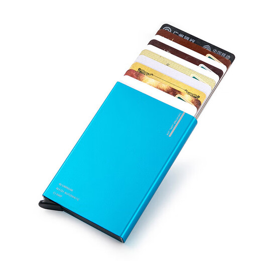 
CLCEY metal automatic pop-up card bag for men and women's card covers, anti-theft card swipe clips, anti-demagnetization card box exquisite and simple ten card positions blue