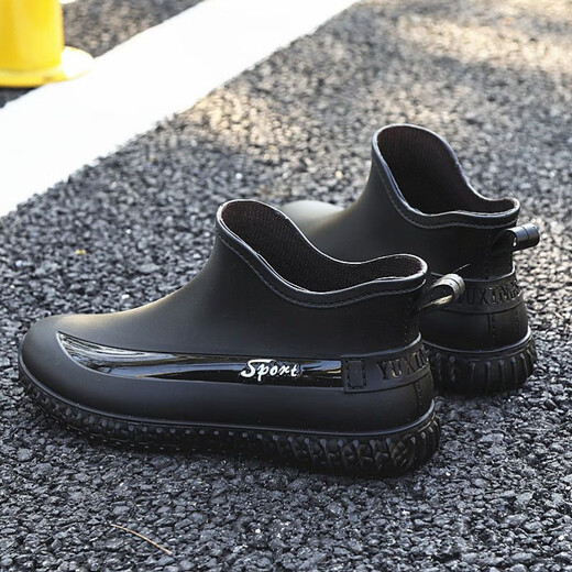 Shurong-Regenstiefel Wasserschuhe tragen resistente wasserdichte Regenschuhe Herren Anti-Schlitten vier Jahreszeiten Sommerhotelküche Gummi-Schuhe mit Fleece Short Cotton Fashion Herren Schwarz [Standardgröße ohne Baumwolle] 41