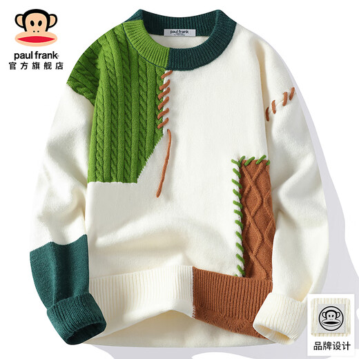 Big mouth monkey (paul frank) American trendy warm sweater men's spring and autumn new splicing loose knitted bottoming shirt casual and versatile men's clothing 7011C green official authentic XL recommended 120-135Jin Jin equals 0.5 kg