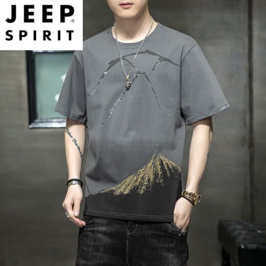 JEEP SPIRIT summer new cotton short-sleeved T-shirt men's loose casual half-sleeved T-shirt base shirt youth versatile top 829-white M