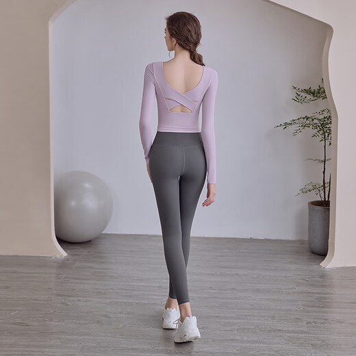 LULULMCCTN Beauty Back Yoga Suit Women's Fixed Cup Fitness Pilates Professional Training Sports Long Sleeve Suit Milk Blue Long Sleeve M