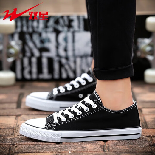 双星双星2023春夏季新款男士帆布鞋男潮透气休闲低帮布鞋潮流百搭板鞋 6621-黑色 41