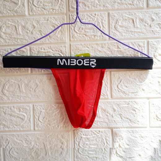 ROSELEX confidential delivery mesh thong men's sexy underwear ice silk seamless thin see-through fun red M