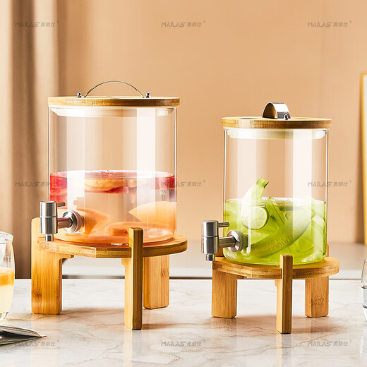 Melangshi high temperature resistant cold water kettle with faucet Internet celebrity beer barrel Coke barrel glass beverage fruit tea barrel container 11L