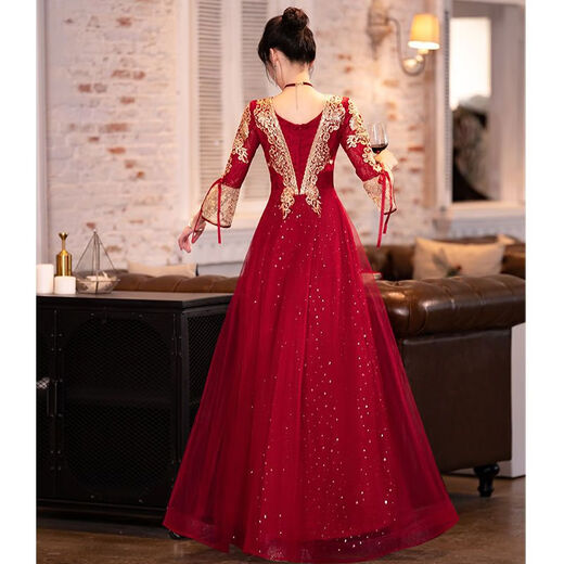 MIFICY Xiuhe Wear Bride 2023 New Summer Toast Wear 2023 Summer Burgundy High-end Chinese Long Sleeve Burgundy Long [684] M